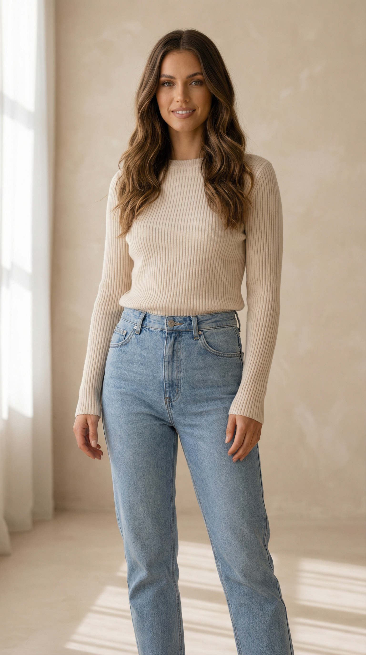 Pull Mérinos Écru - Vue 1